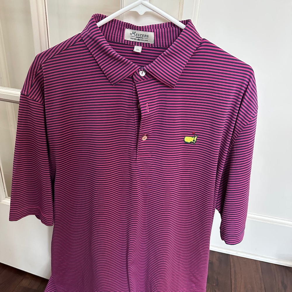 Peter Millar Masters Golf Shirt XL Pink and Blue Striped